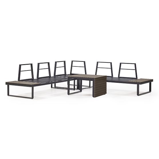 Canapé d'angle de jardin avec table Valongo, polywood, spun-poly, gris clair/anthracite