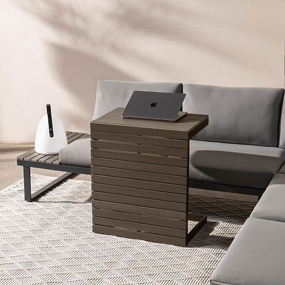 Canapé d'angle de jardin avec table Valongo, polywood, spun-poly, gris clair/anthracite