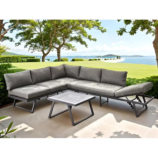 Canapé d'angle de jardin en aluminium avec table RADIOSO à dossier réglable