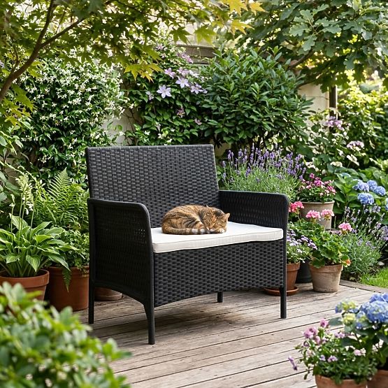 Canapé de jardin deux places avec coussin banc pour balcon terrasse jardin noir MultiGarden