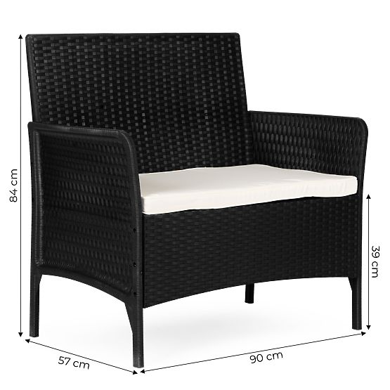 Canapé de jardin deux places avec coussin banc pour balcon terrasse jardin noir MultiGarden