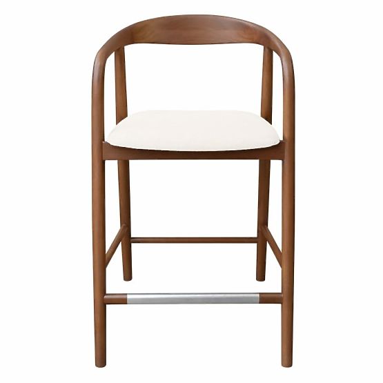 Chaise de bar en bois Ludvika 2.0, arrondie, noyer/crème