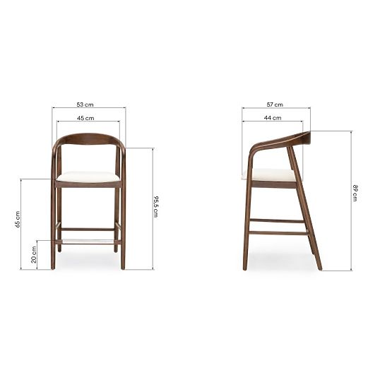 Chaise de bar en bois Ludvika 2.0, arrondie, noyer/crème