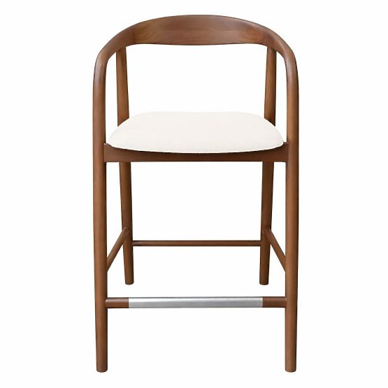 Chaise de bar en bois Ludvika 2.0, arrondie, noyer/crème