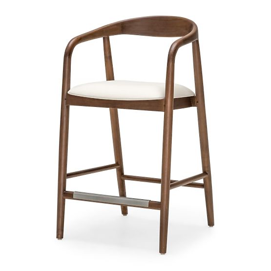 Chaise de bar en bois Ludvika 2.0, arrondie, noyer/crème