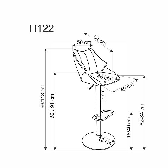 Chaise de bar H122 pieds - noir, siège - beige (1p=2pcs)