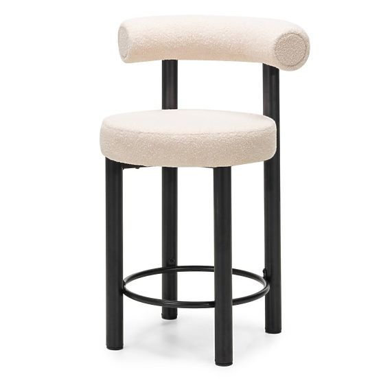 Chaise de bar Pedro, beige/pieds noirs, bouclé