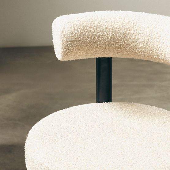 Chaise de bar Pedro, beige/pieds noirs, bouclé