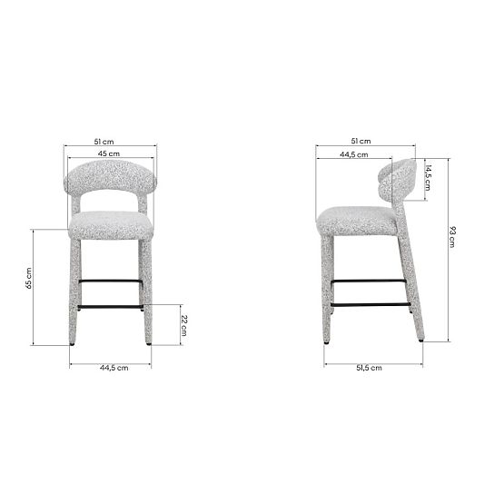 Chaise de bar rembourrée Hiroki, mélange beige-gris