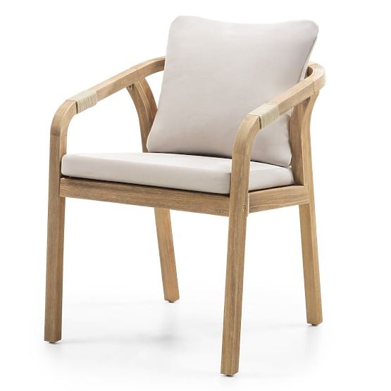 Chaise de jardin Castello avec tressage, bois d'acacia FSC, aspect teck, beige