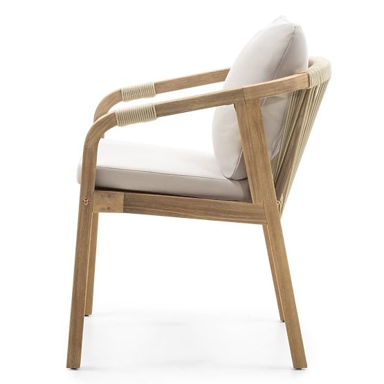 Chaise de jardin Castello avec tressage, bois d'acacia FSC, aspect teck, beige