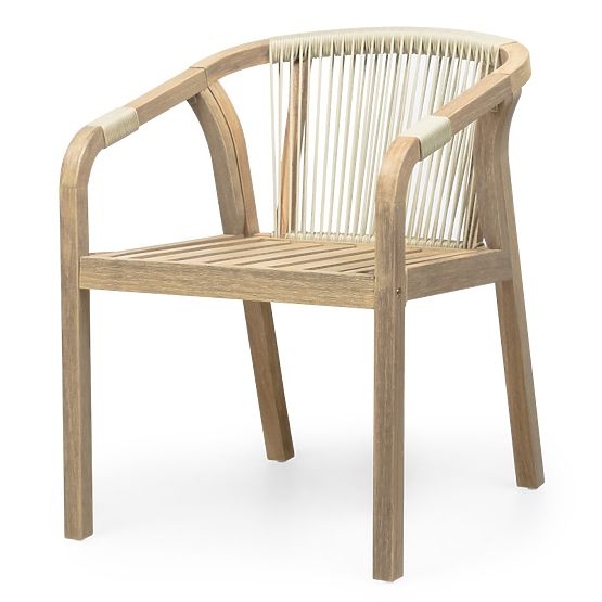 Chaise de jardin Castello avec tressage, bois d'acacia FSC, aspect teck, beige