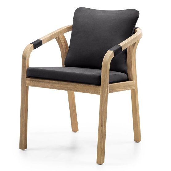 Chaise de jardin Castello avec tressage, bois d'acacia FSC, aspect teck, gris foncé