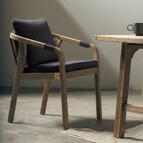 Chaise de jardin Castello avec tressage, bois d'acacia FSC, aspect teck, gris foncé