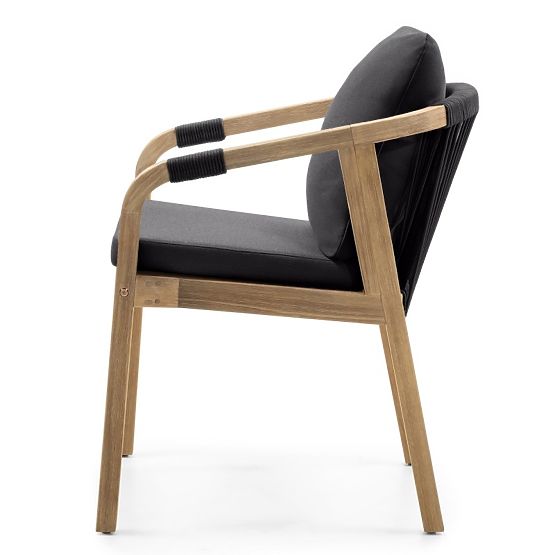 Chaise de jardin Castello avec tressage, bois d'acacia FSC, aspect teck, gris foncé