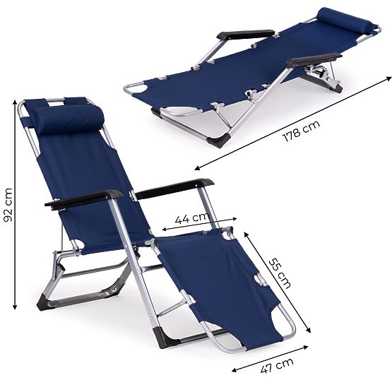 Chaise de plage de jardin pliable 2 en 1 transat