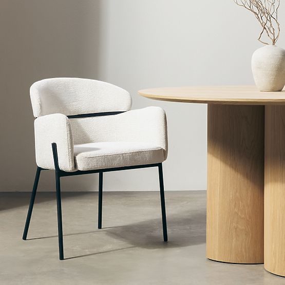 Chaise de salle à manger Granda, écru/pieds noirs