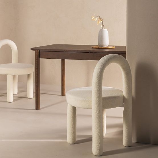 Chaise de salle à manger Ivo, écru, bouclé