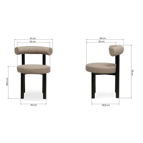 Chaise de salle à manger Pedro, brun-gris/pieds noirs, boucle