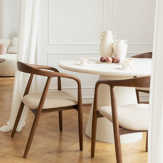 Chaise en bois Ludvika, arrondie, noyer/beige