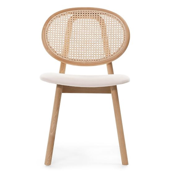 Chaise en bois Monet avec cannage viennois, rotin, velours, naturel/beige clair