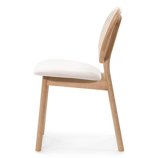 Chaise en bois Monet avec cannage viennois, rotin, velours, naturel/beige clair