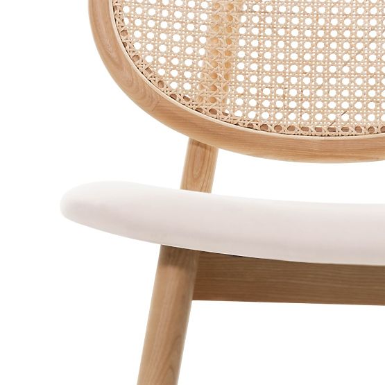 Chaise en bois Monet avec cannage viennois, rotin, velours, naturel/beige clair