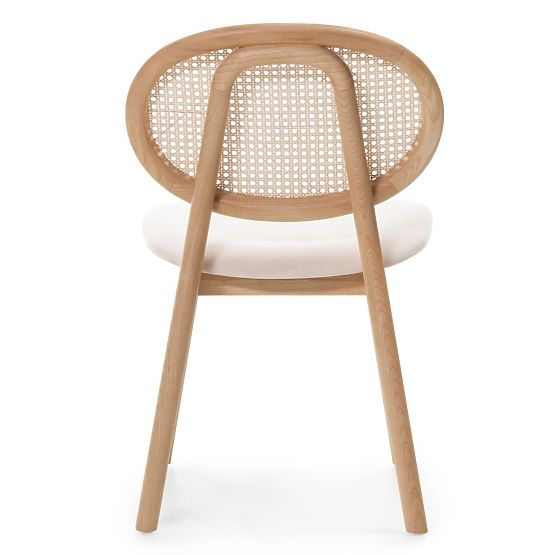 Chaise en bois Monet avec cannage viennois, rotin, velours, naturel/beige clair