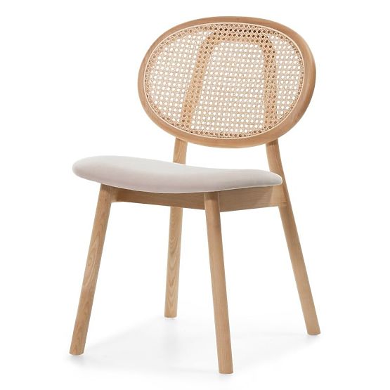 Chaise en bois Monet avec cannage viennois, rotin, velours, naturel/marron clair