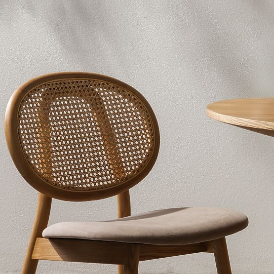 Chaise en bois Monet avec cannage viennois, rotin, velours, naturel/marron clair