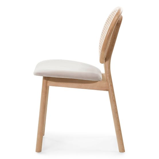 Chaise en bois Monet avec cannage viennois, rotin, velours, naturel/marron clair