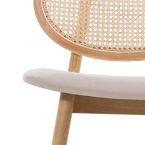 Chaise en bois Monet avec cannage viennois, rotin, velours, naturel/marron clair