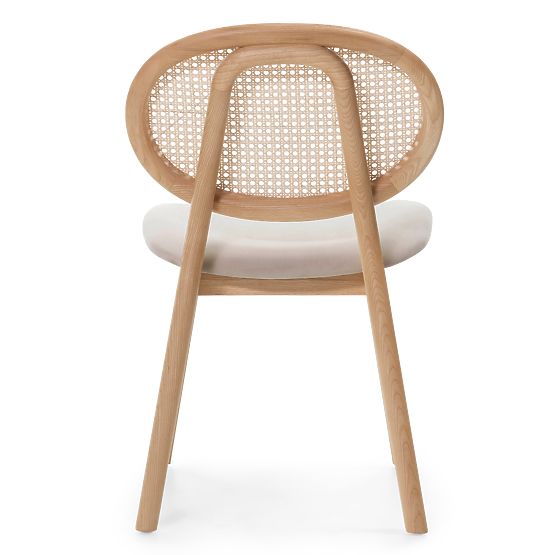 Chaise en bois Monet avec cannage viennois, rotin, velours, naturel/marron clair