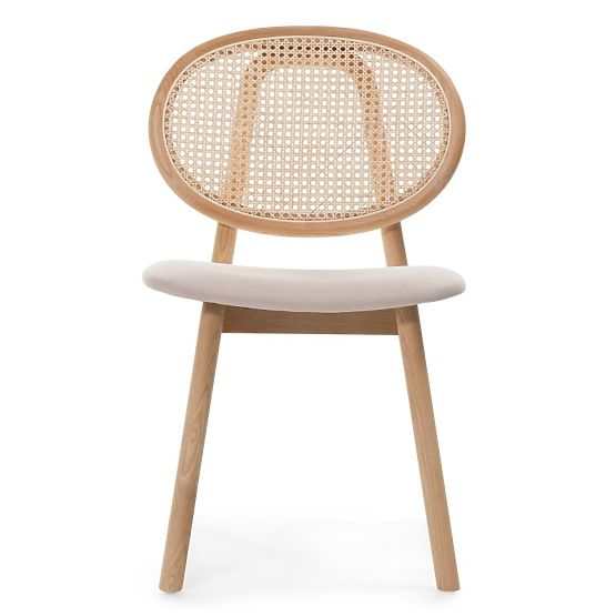 Chaise en bois Monet avec cannage viennois, rotin, velours, naturel/marron clair