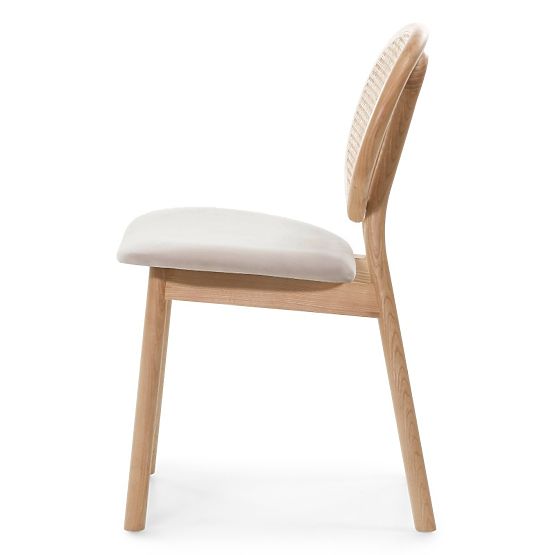 Chaise en bois Monet avec cannage viennois, rotin, velours, naturel/marron clair