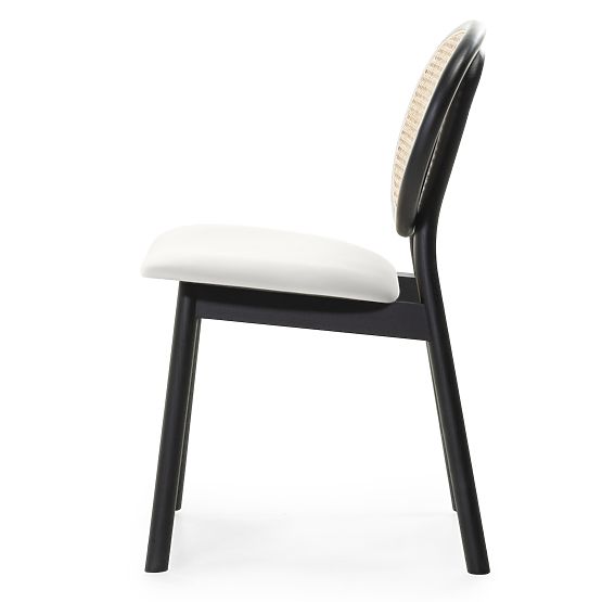 Chaise en bois Monet avec cannage viennois, rotin, velours, noir/écru