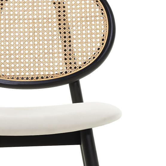 Chaise en bois Monet avec cannage viennois, rotin, velours, noir/écru