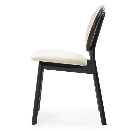 Chaise en bois Monet avec tressage viennois, rotin, velours, noir/beige