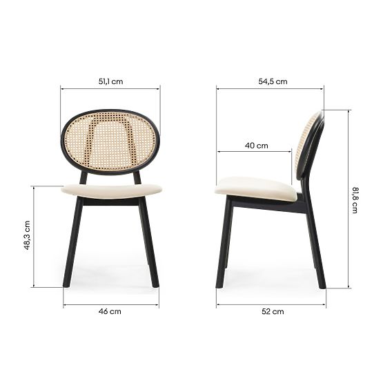 Chaise en bois Monet avec tressage viennois, rotin, velours, noir/beige