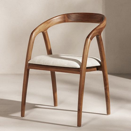 Chaise en bois Sande arrondie, naturel/crème, bois de teck