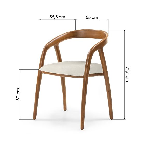 Chaise en bois Sande arrondie, naturel/crème, bois de teck
