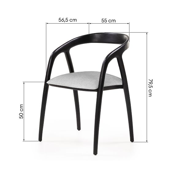 Chaise en bois Sande arrondie, noir/beige clair, bois de teck