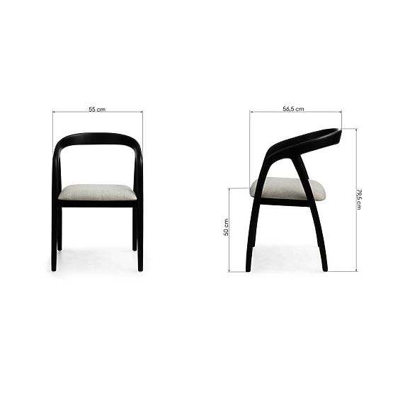 Chaise en bois Sande arrondie, noir/beige clair, bois de teck