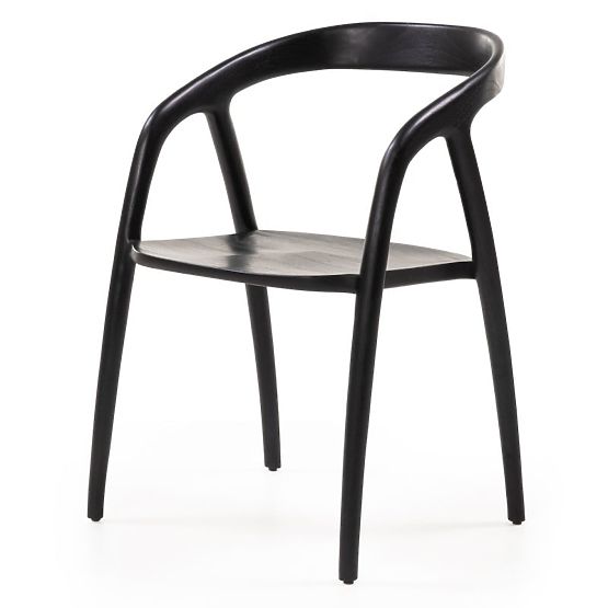 Chaise en bois Sande arrondie, noire, bois de teck