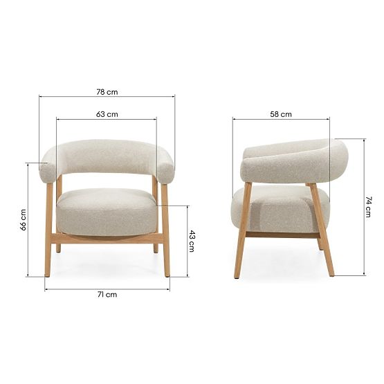 Chaise/fauteuil rembourré Montepulciano, beige clair/bois de chêne, arrondi