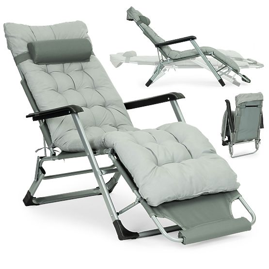 Chaise longue de jardin 2 en 1 avec coussin et repose-pieds réglable gris MultiGarden