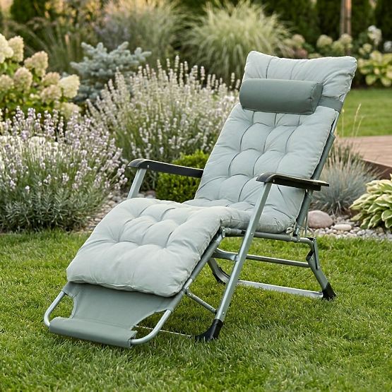Chaise longue de jardin 2 en 1 avec coussin et repose-pieds réglable gris MultiGarden