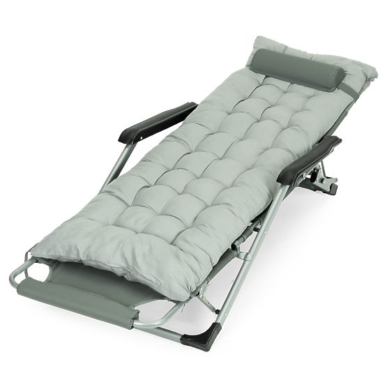 Chaise longue de jardin 2 en 1 avec coussin et repose-pieds réglable gris MultiGarden