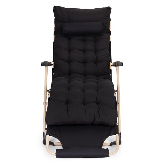 Chaise longue de jardin 2 en 1 avec coussin, repose-pieds réglable, noir, cadre doré MultiGarden