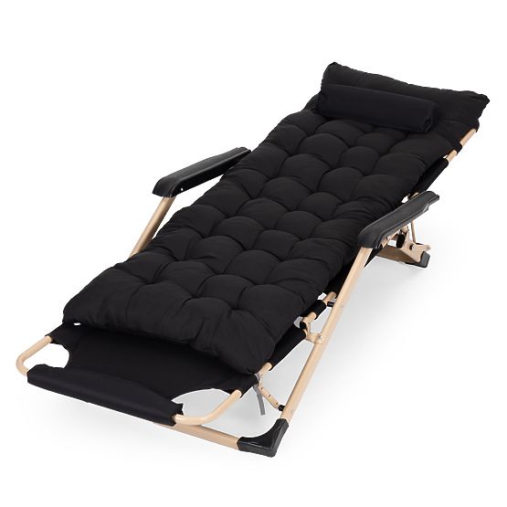 Chaise longue de jardin 2 en 1 avec coussin, repose-pieds réglable, noir, cadre doré MultiGarden